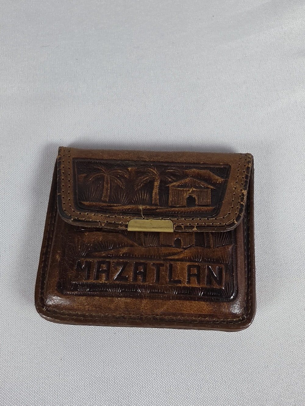Vintage Mazatlán Mexico Hand Tooled Leather Souvenir Coin Purse Wallet